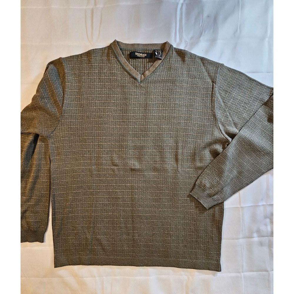 Bachrach Green Brown Waffle‎ Knit V Neck Sweater L